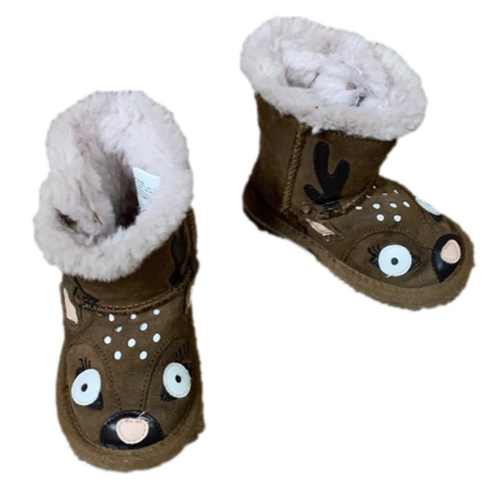 Emu Australia Deer Walker Boots Brown Suede Merino Wool Lining 12-18 months